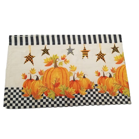 Avanti Linens Pumpkin Stars Valance Checkered Orange Black Harvest Curtain Fall - Picture 1 of 7